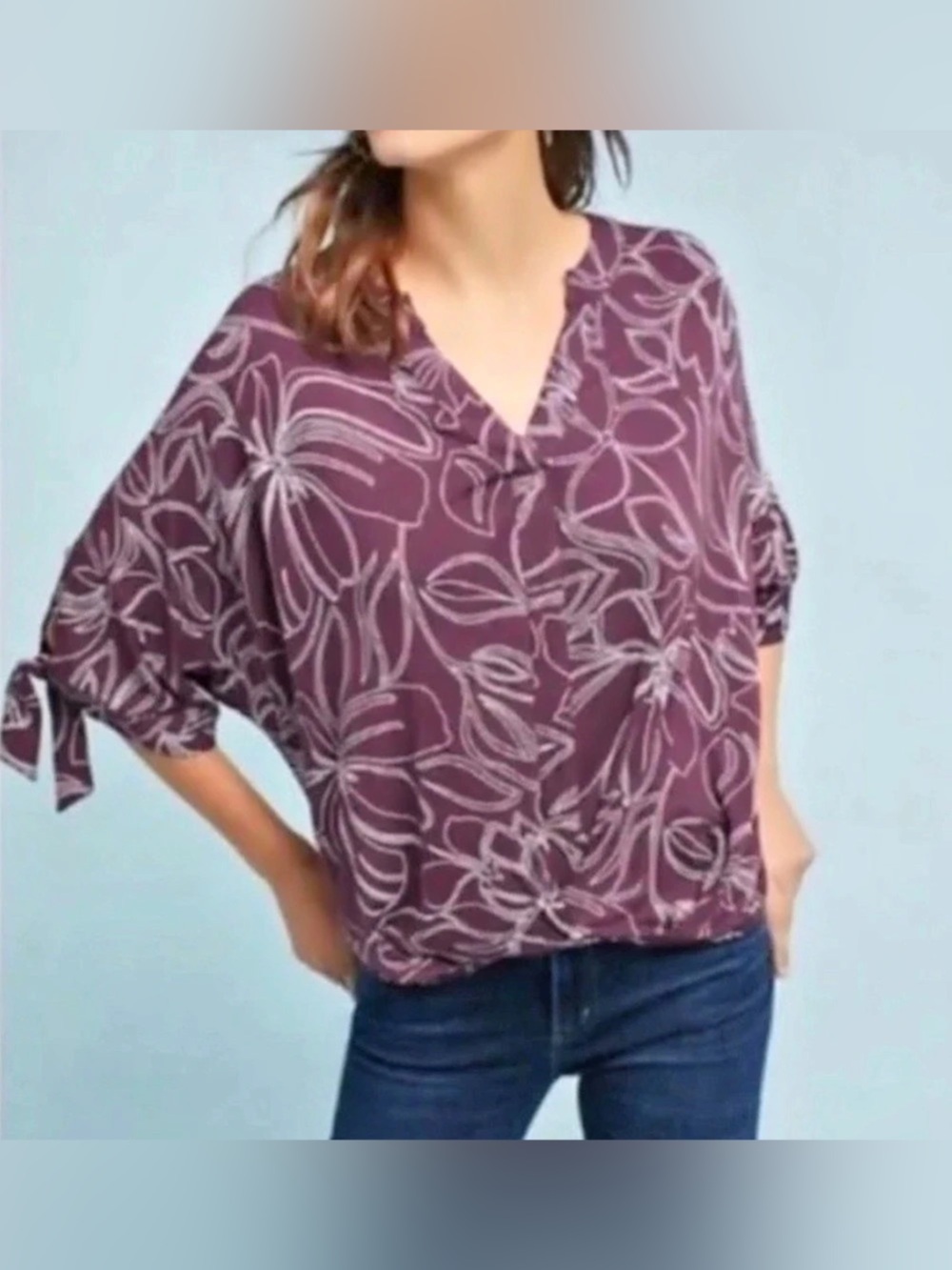 Akemi+Kin by Anthropologie Purple and White Patterned Blouse - Size S